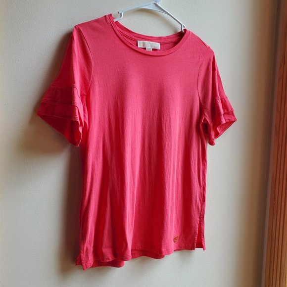 MICHAEL Michael Kors Hot Pink Ruffled Short Sleeve T-Shirt Size Small - Picture 2 of 16